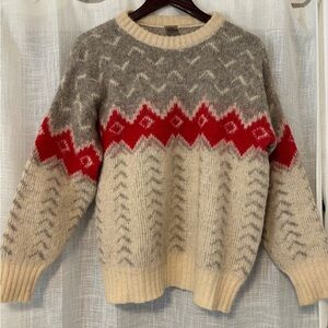 Vintage Gray and Red Patterned Sweater